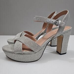 NEW Cole Haan Riannon Platform Heel Womens 10 Silver Glitter Block Heel Evening